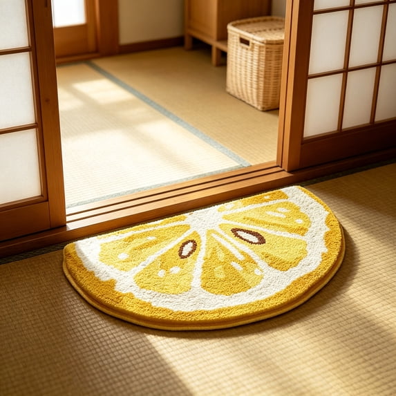 BSMAT Semicircle Fruit Mat, 16" x 24 " Cute Absorbent Anti-Slip Shower Mat, Summer Welcome Mat for Bathroom Doorway Kitchen Bedroom Bathtub Rug