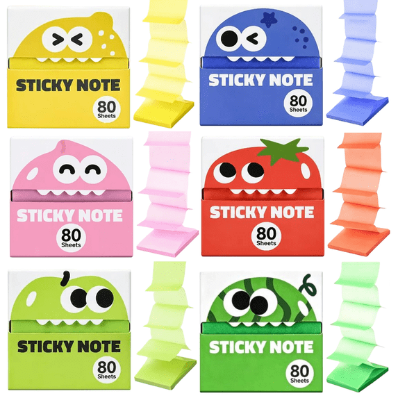 BSMAT Transparent Glitter Sticky Notes, 6 Packs 480 Sheets Transparent Sticky Notes with Cute Fruit Dispensers for Journaling, Books & Planners