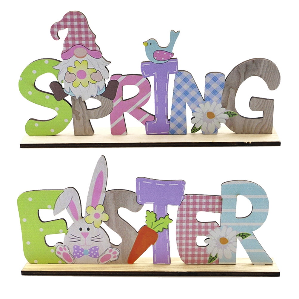 BSMEAN 2Pcs Easter Table Decorations Wooden Centerpiece Signs Easter ...