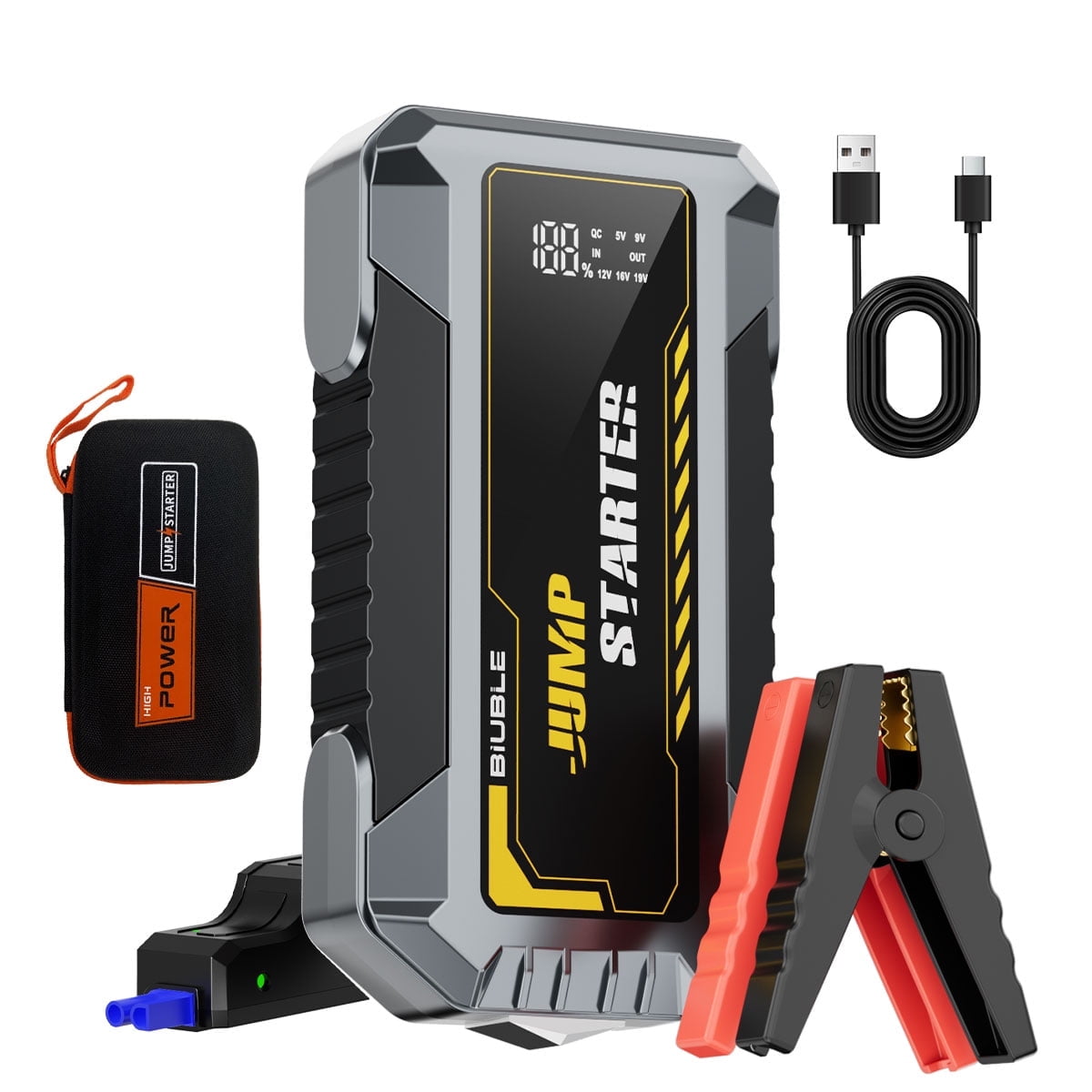 BSMOOM 3000A Car Jump Starter, 12V Car Battery Jump Starter 16800mAh (6.5L Gas/8.0L Diesel Engine), Portable Jump Box with LCD Display, 3 Modes LED Light, Window Hammer, Case, Jumper Cable