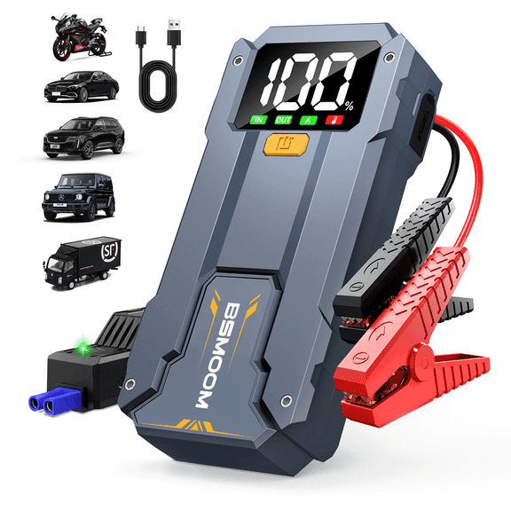 BSMOOM 7000A Car Jump Starters (All Gas/10L Diesel) 12V Car Battery Charger Jumper Starter, Portable Lithium Jump Box with 3 in 1 LED Flashlight Emergency, USB-C Jumper Cable, Storage Case