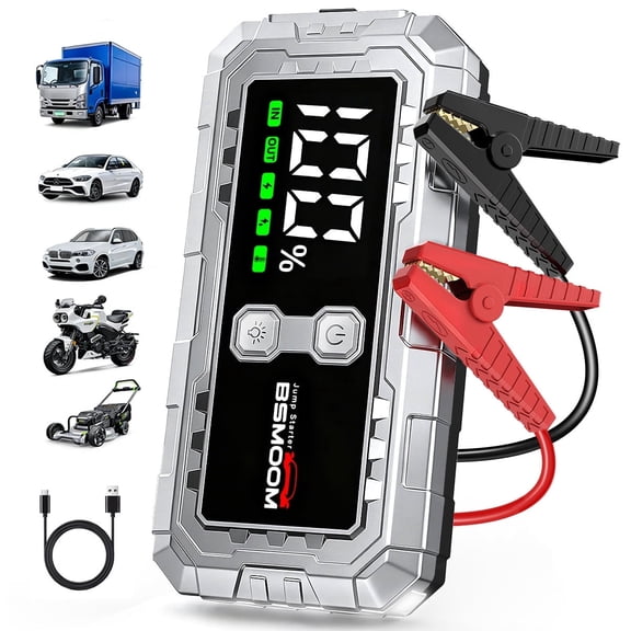 BSMOOM 7000A Jump Starter Pack for Car, 12V Portable Jumper Starter (up to All Gas/10.0L Diesel Engine) with LCD Display, 2 USB-Port & 3 LED Light Modes, Car Jump Box Battery Charger
