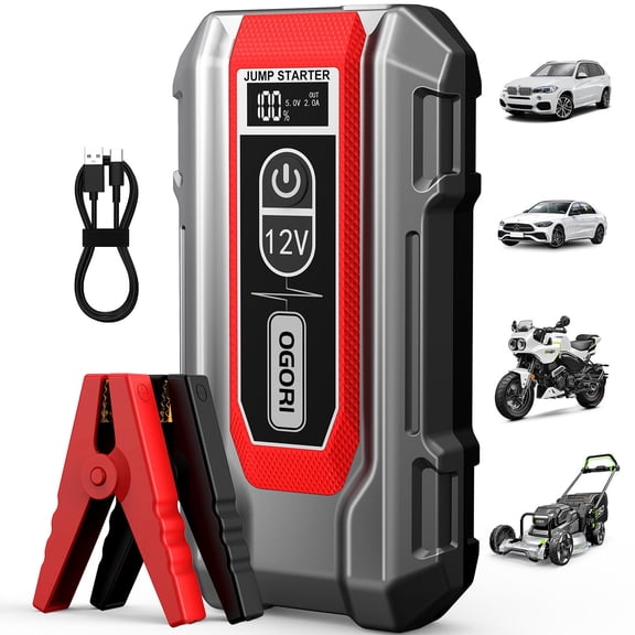 OGORI Car Jump Starter Portable, 8000A Peak 12V Battery Jump Starter with Jumper Cables & LED Light, Car Battery Booster Charger Power Pack, Jump Box, up to 10.0L Gas/8.0L Diesel