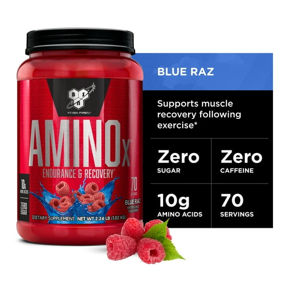 BSN Amino X Amino Acids + BCAA Powder, Blue Raz, 70 Servings