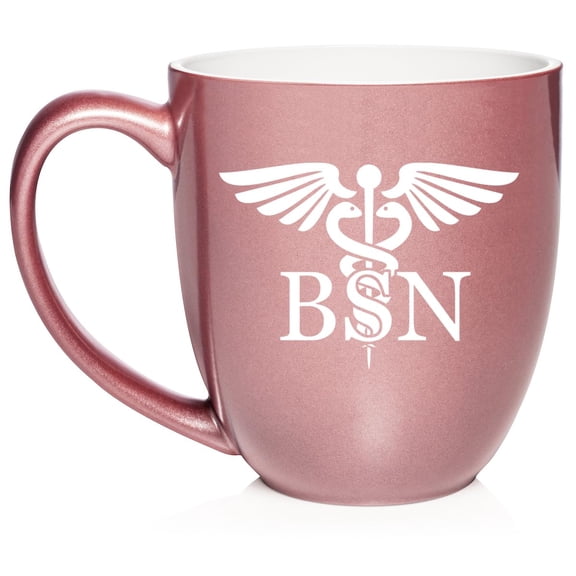 BSN Bachelor of Science Nurse Caduceus Ceramic Coffee Mug Tea Cup Gift for Her, Him, Friend, Gift For Nurse (16oz Rose Gold)