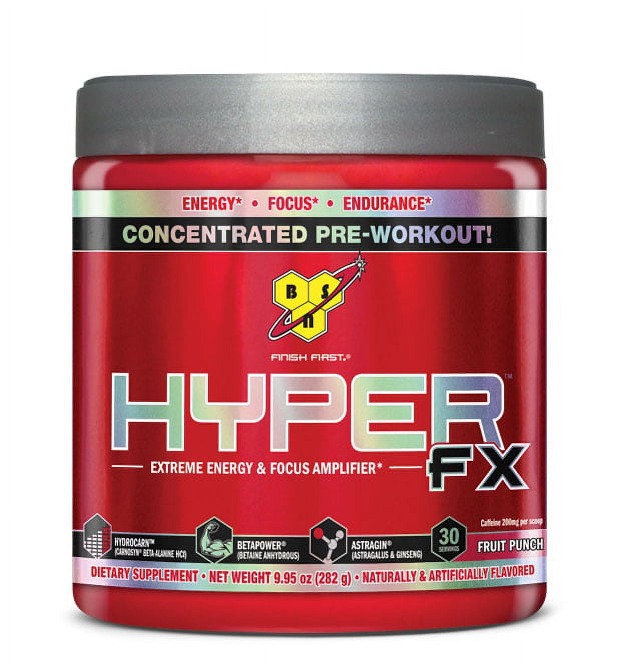 BSN Hyper FX Pre Workout Powder, Fruit Punch, 30 Servings