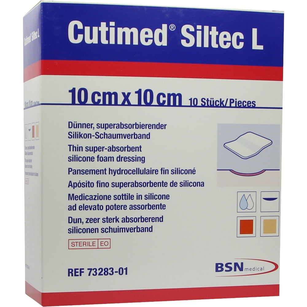 BSN Medical Cutimed Siltec L Silicone Foam Dressings, 10 cm x 10 cm (4 in x 4 in), Box of 10