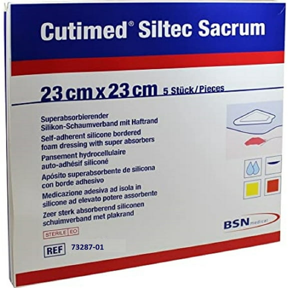 BSN Medical Cutimed Siltec Sacrum Foam Dressing, 23 cm x 23 cm (9 in x 9 in), Box of 5