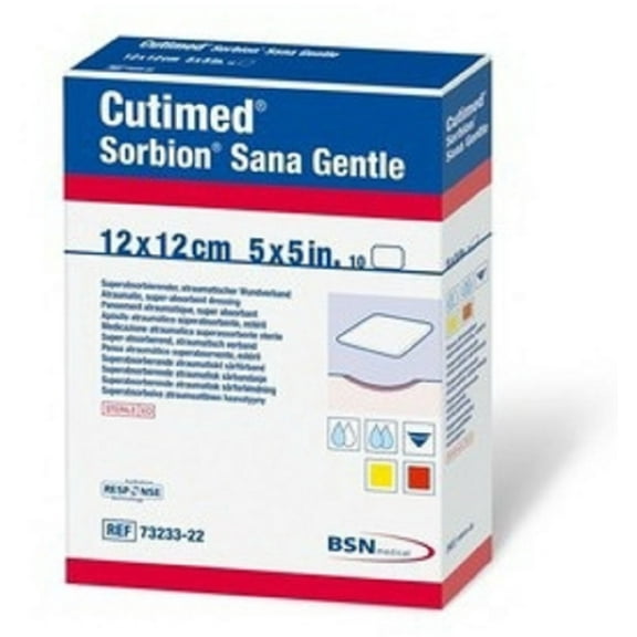 BSN Medical Cutimed Sorbion Sana Gentle Wound Dressing, 12 cm x 12 cm (5 in x 5 in), Box of 10