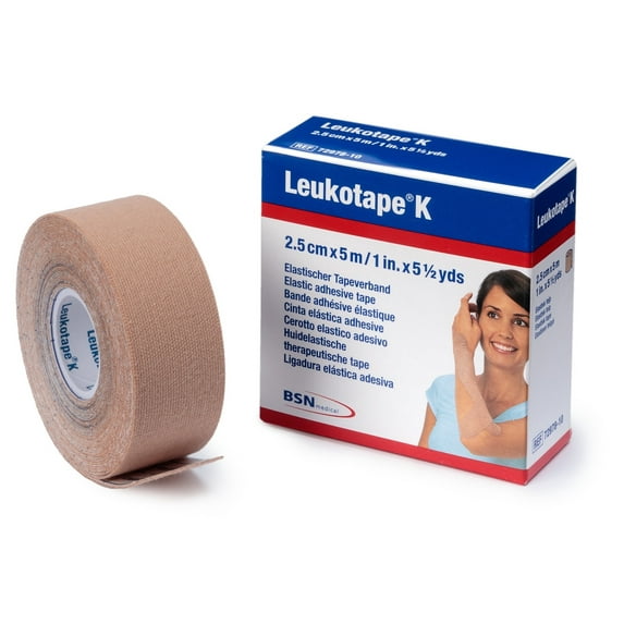 BSN Medical Leukotape K - Kinesiology Therapeutic Adhesive Tape, 1" x 5m Tan, 5 Pack