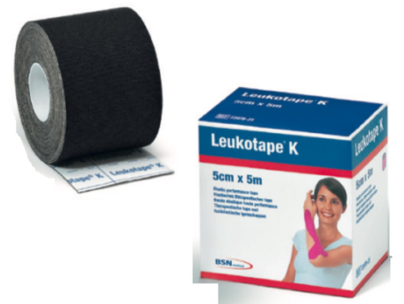 BSN Medical Leukotape K - Kinesiology Therapeutic Adhesive Tape, 2" x 5m Black, 5 Pack