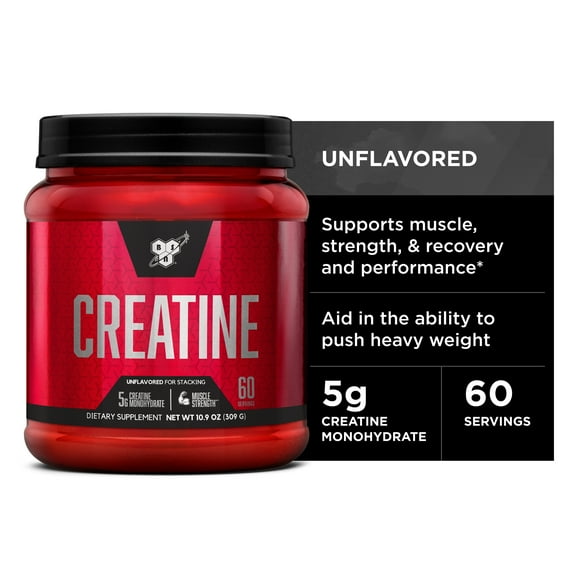 BSN Micronized Creatine Monohydrate Powder, Unflavored, 10.9oz (309g), 60 Servings