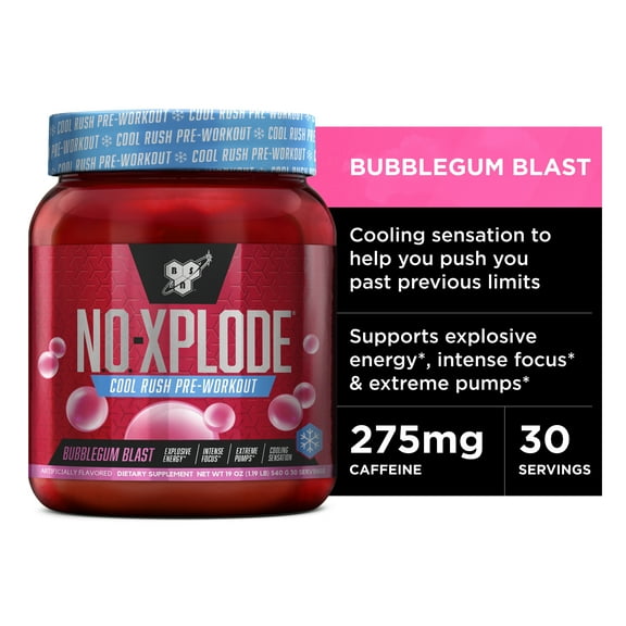 BSN N.O.-XPLODE Cool Rush Pre Workout Powder, Preworkout Energy Supplement for Men and Women with Creatine and Beta-Alanine, New Flavor: Bubblegum Blast, 30 Servings