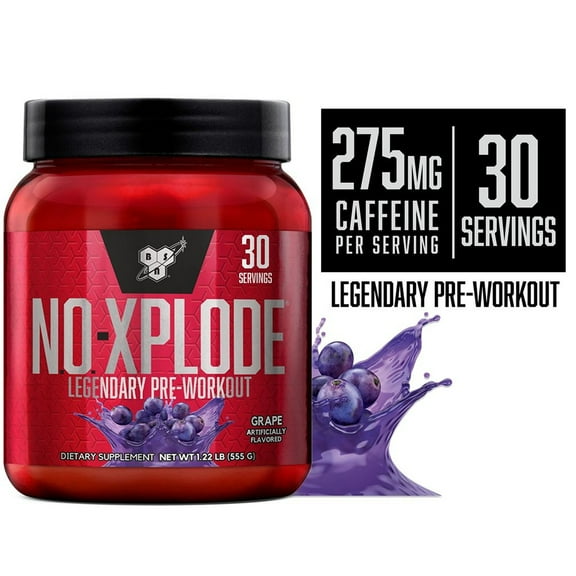 BSN N.O.-XPLODE Pre Workout Powder, Grape, 30 Servings
