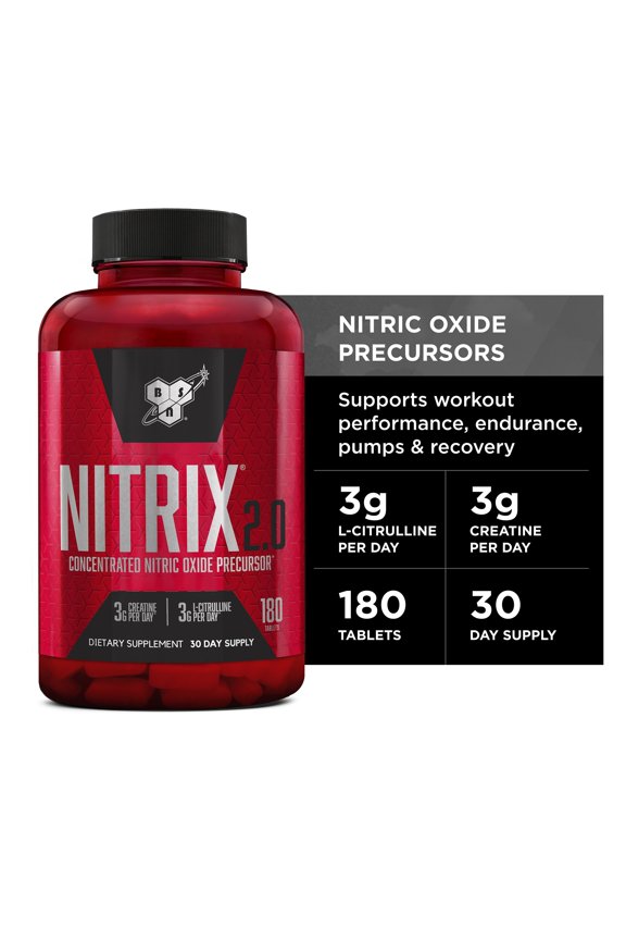 NITRIX 2.0, Workout Supplement, Nitric Oxide Precursors, 180 Tablets, 60 Servings