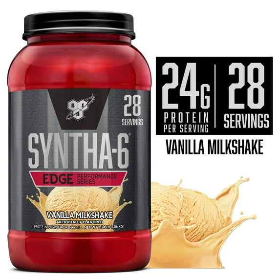 BSN SYNTHA-6 Edge Protein Powder, Vanilla Protein Powder with Hydrolyzed Whey, Micellar Casein, Milk Protein Isolate, Low Sugar, 24g Protein, Vanilla Milkshake, 28 Servings