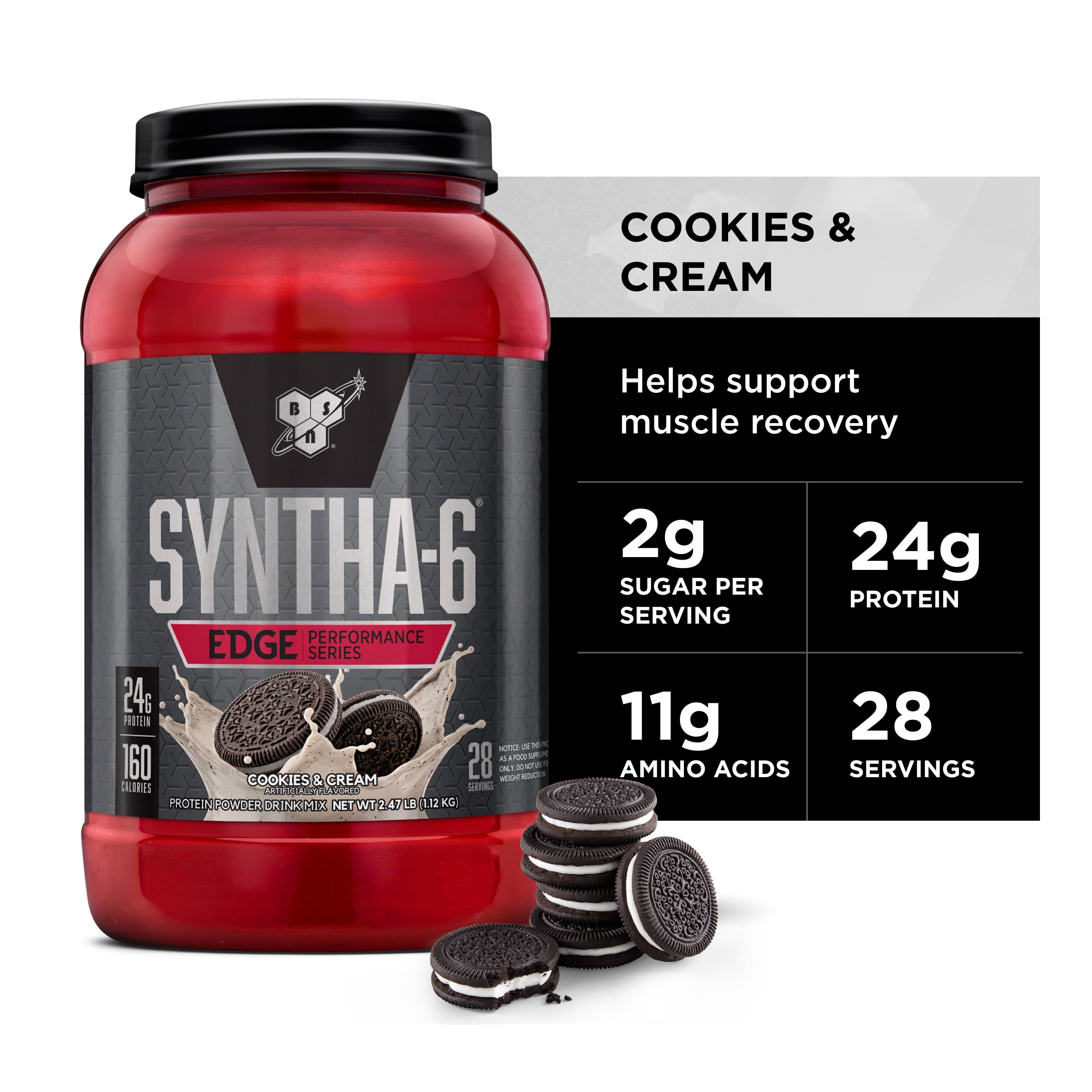 BSN Syntha-6 Edge®, Protein Powder Drink Mix, Cookies & Cream, 2.47 lb (1.12 kg)