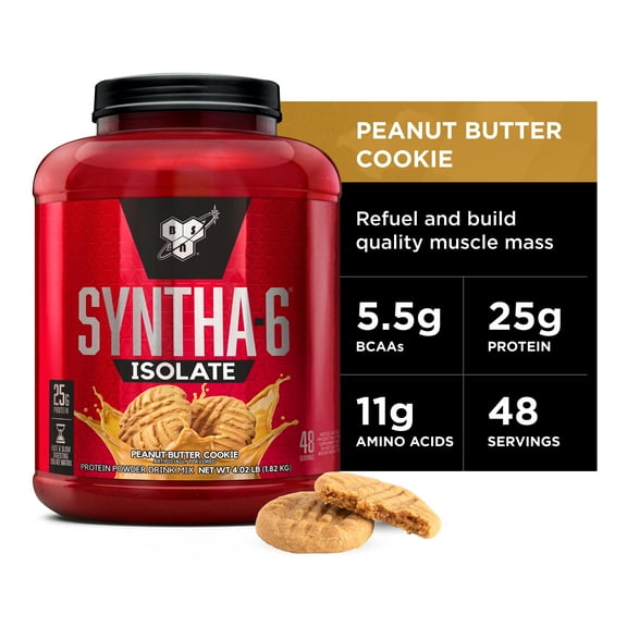 BSN, Syntha-6 Isolate, 25g Protein Powder, Peanut Butter Cookie, 4.02 lb, 48 Servings