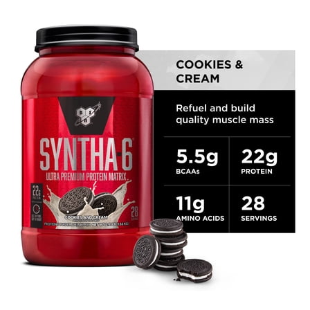 BSN Syntha 6 Whey Protein Powder, Cookies & Cream, 2.91lb