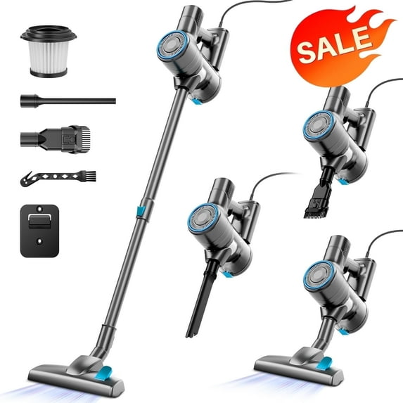 BSNAW 600W Corded Vacuum Cleaner, 8-in-1 Lightweight HEPA Stick Vacuum for Pet Hair Hard Floor, Silver