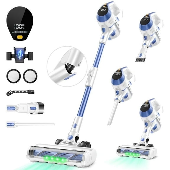 BSNAW Cordless Stick Vacuum Cleaner,8-in-1 Lightweight Vacuums Cleaners with 50Min Runtime, Green LED Headlight for Pet Hair Carpet Hard Floor