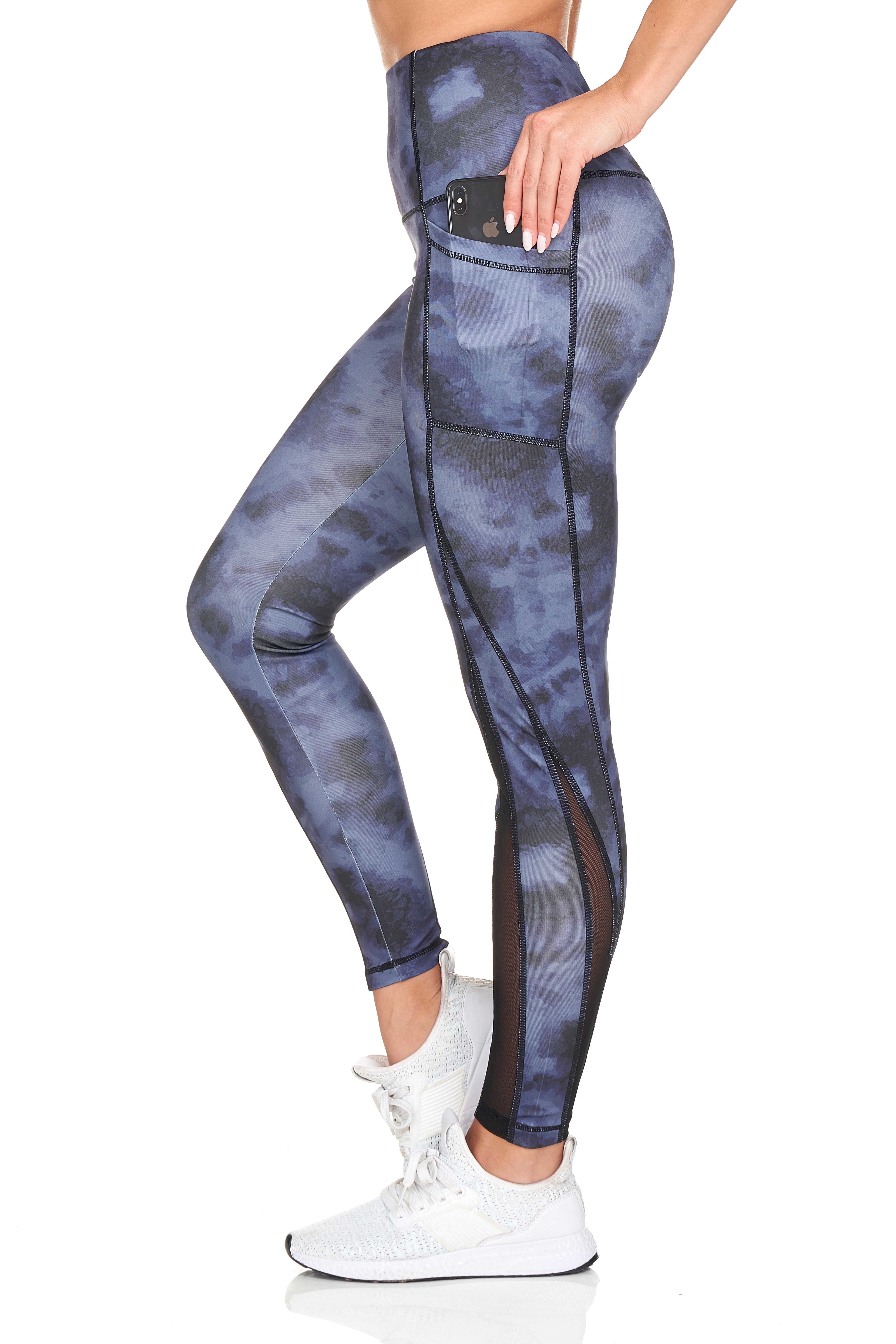 BSP Women's Tie-Dye Full Length Leggings With Mesh & Pockets