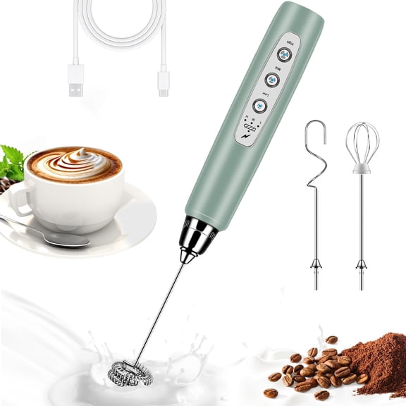 BSRGMS Milk Frother Handheld for Coffee, Electric Whisk Adjustable, Drink Mixer with Stainless Whisks, Rechargeable Hand Frother Wand, Foam Maker for Latte Cappuccino Hot Chocolate Egg Green Y101