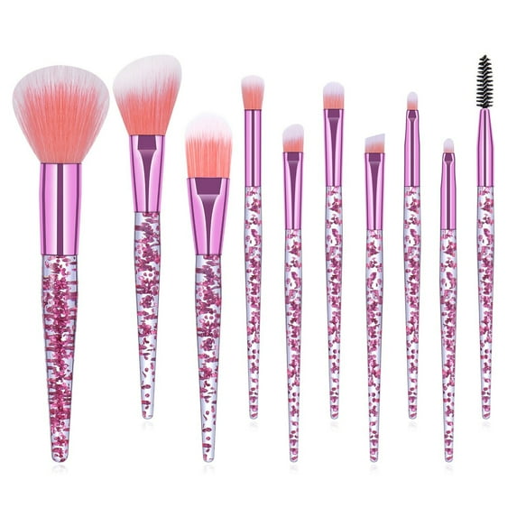 BSROLUNA 10Pcs Stylish Glitter Handle Makeup Brush Set Pink Make up Brushes Comfortable