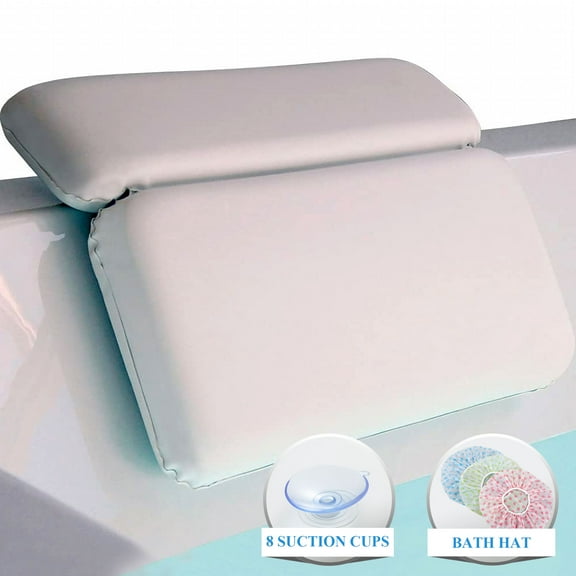 BSROLUNA Bath Pillow Bathtub Spa Pillow with 8 Suction Cups Waterproof Comfortable Soft Neck and Back Support White