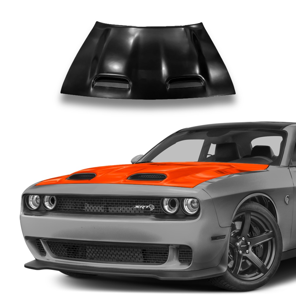 BSS Parts 2008 2023 Dodge Challenger / SRT Hellcat Redeye Style Dual Snorkel Aluminum Hood