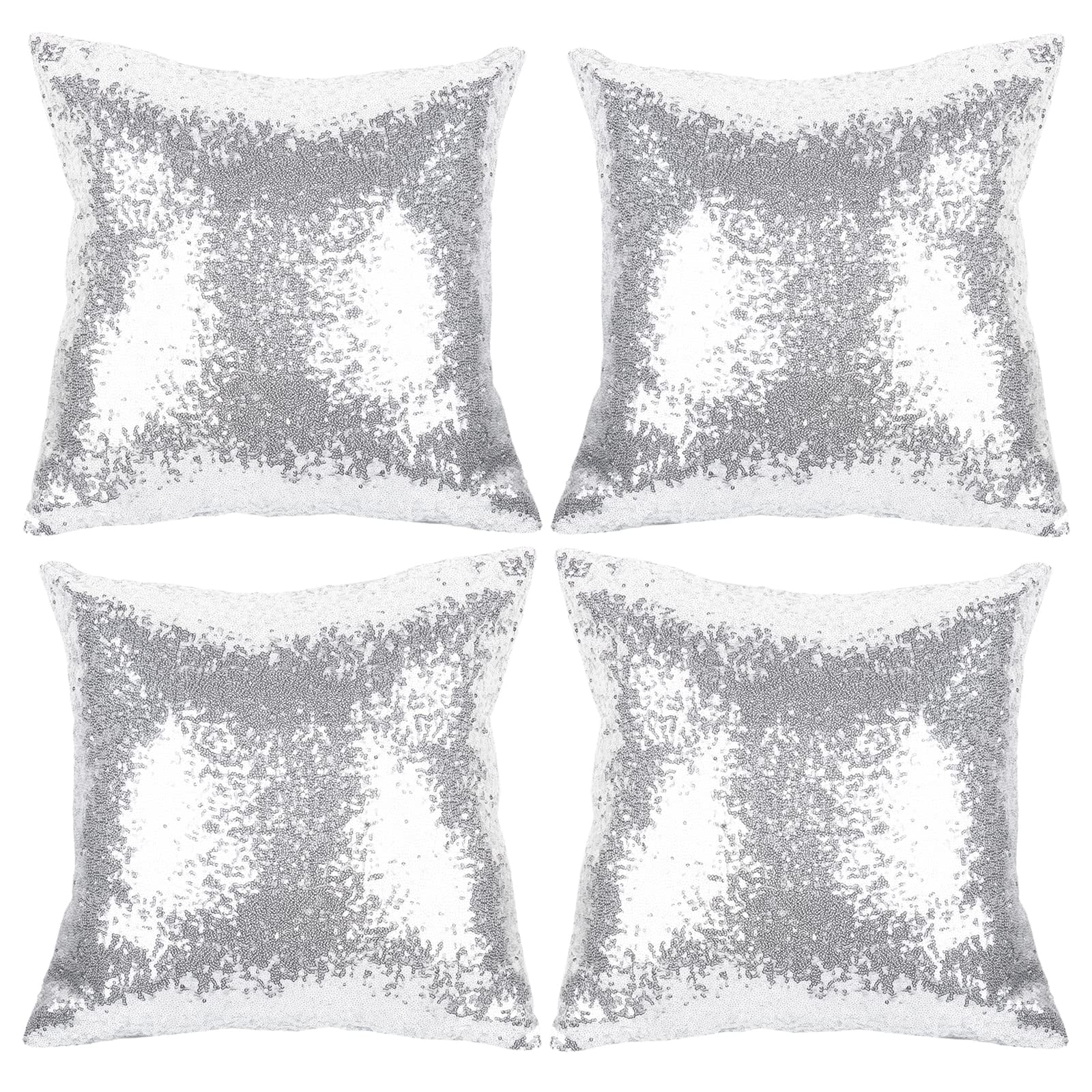 Set of 4 Silver Sequin Square Throw Pillow Covers
