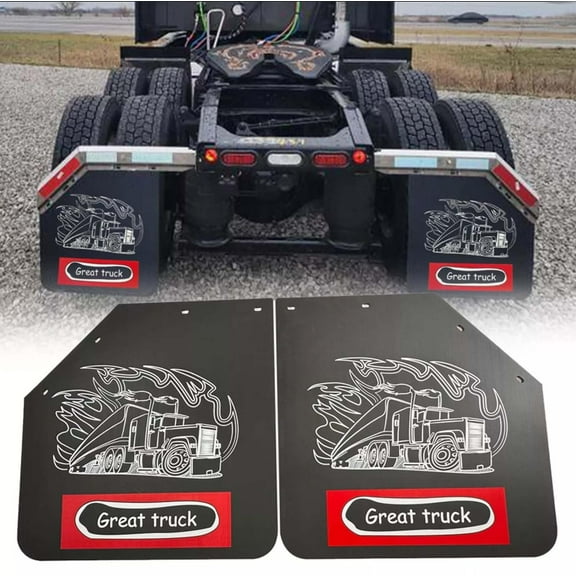 BST BSSP 2PCS Angled Mud Flaps for Semi Trucks Tractor Trailer Heavy Duty Polymer Rubber Mudflaps Splash Guard, 24 x 24 in, Black Color Great Truck Pattern Design