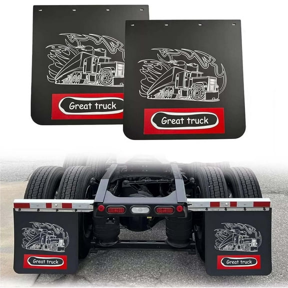 BST BSSP 2PCS Straight Mud Flaps for Semi Trucks Tractor Trailer Heavy Duty Polymer Rubber Mudflaps Splash Guard, 24 x 24 in, Black w/Truck Pattern Design
