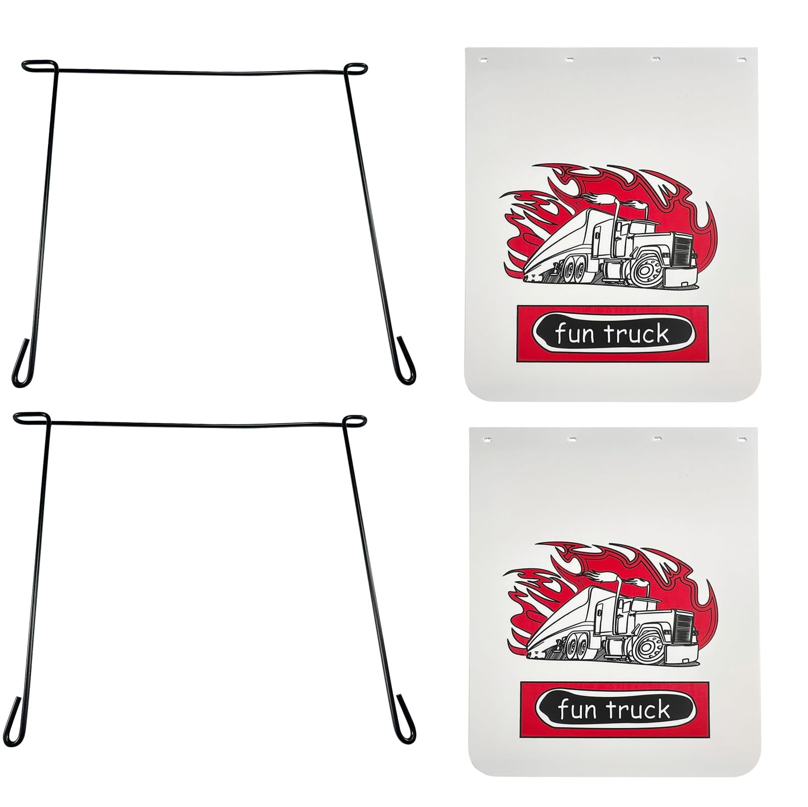 BST BSSP 4PCS for Semi Trucks 2PCS Universal Heavy Duty 24"x30" Mudflaps & 24" * 21" Anti-Sail Mud Flap Bracket Hanger kit, White Straight Splash Guard Mudflap