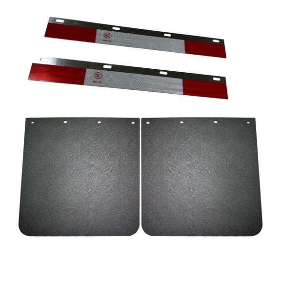 BST BSSP Pair Black Polymer 24"*24"Mud Flaps with 24"*3" Mudflap Reflector Strips Reflective Tape for Semi-Truck Trailer Heavy-Duty Truck