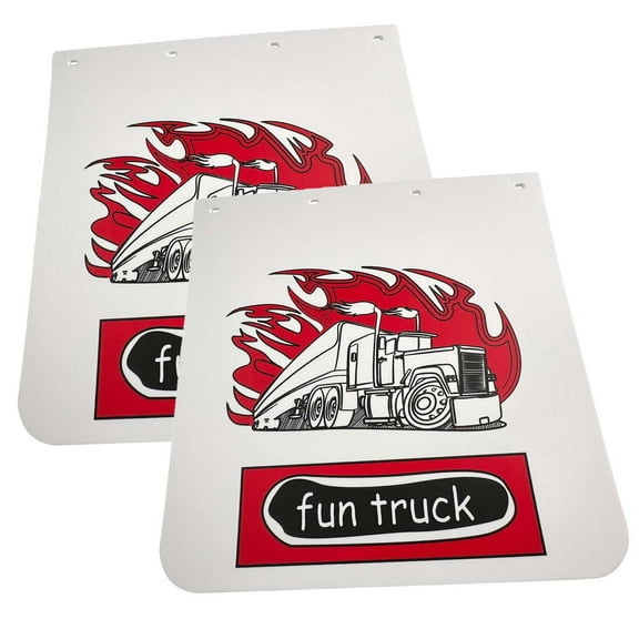 BST BSSP Pair White Straight Heavy Duty Polymer Splash Guard Mudflaps 24"x 24" for Semi Truck Trailer, w/Truck Pattern, Universal Fit