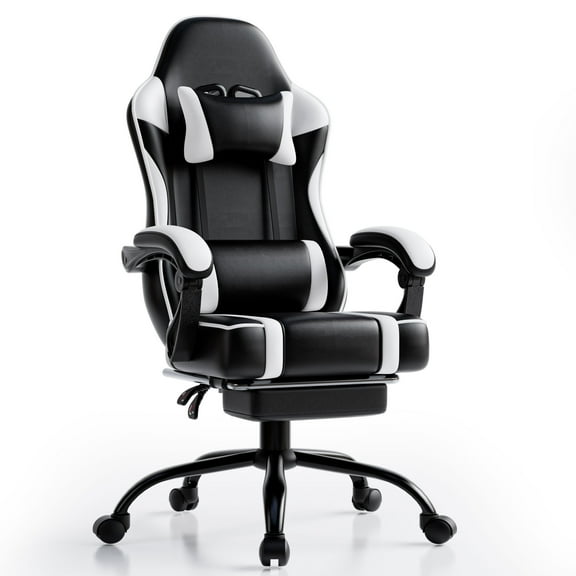 BSTYJQXH Big Tall Ergonomic Adjustable Reclining Gamer Chair with Footrest and Lumbar Support, White