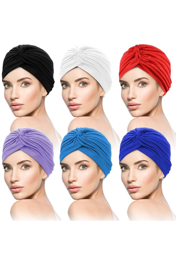 6Pcs Stretchy Turban Cap Head Cover Chemo Head Wraps Bennie Twisted India's Hat for Women Girl