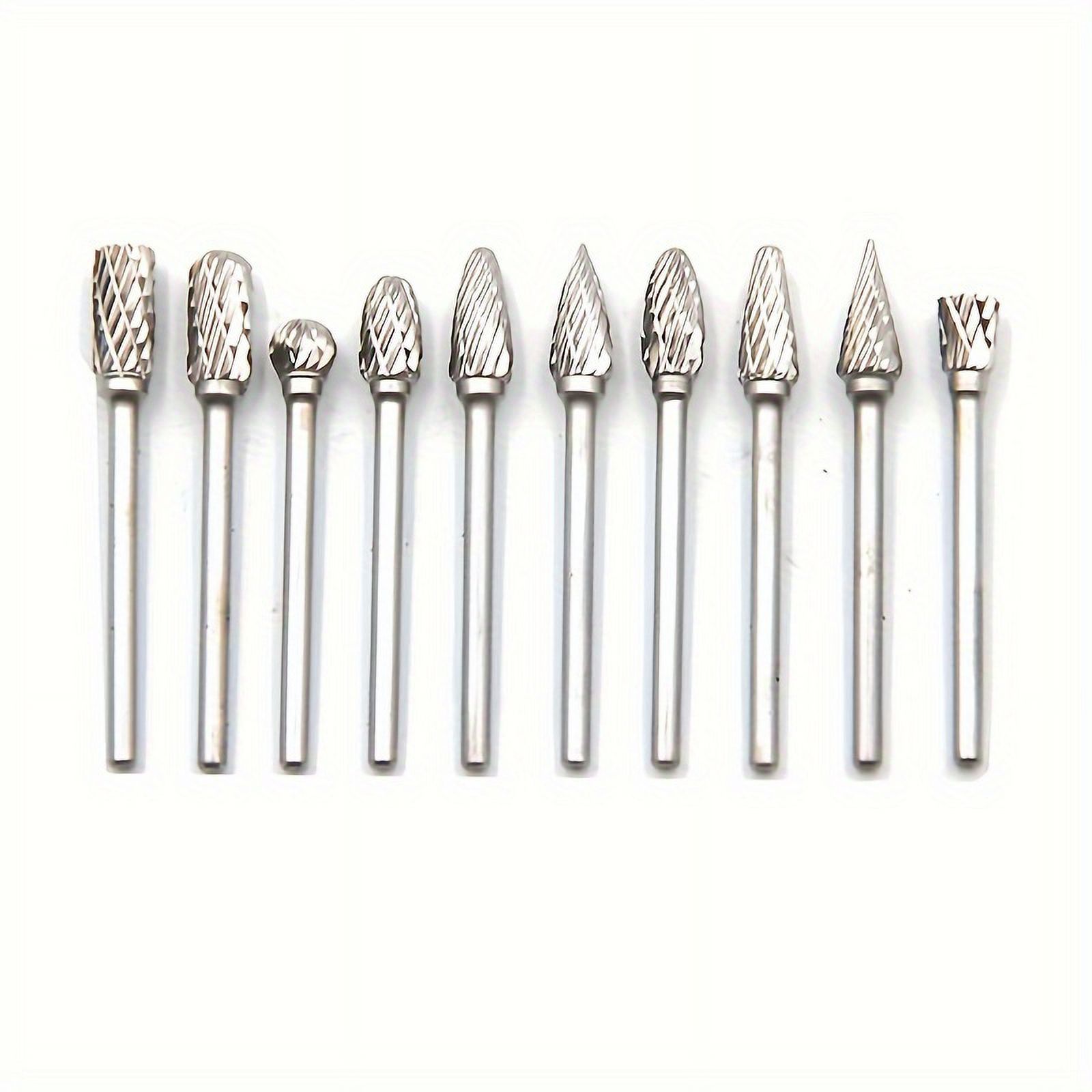 BSWIF 10pcs Carbide Burr Set Double Cut Rotary Files Woodworking Milling Cutter Mounted Points