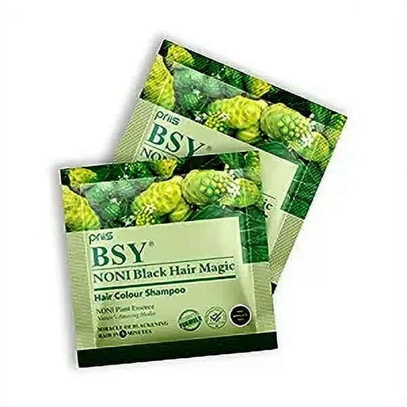 BSY Noni Black Hair Magic Hair color shampoo (12ml x 12 Sachets), Ammonia Free Hair Color Shampoo for men|Natural Black Permanent Hair Dye Shampoo for women, Noni Fruit Hair Dye, 5 Minutes HairColour