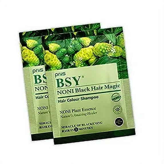 BSY Noni Black Hair Magic Hair color shampoo (20ml x 12 Sachets) | Ammonia Free Hair Color Shampoo for men,Natural Black Permanent Hair Dye Shampoo for women,Noni Fruit Hair Dye,Hair Coloring Shampoo