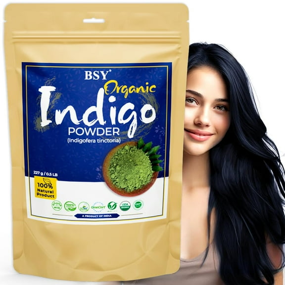 BSY Organic Indigo Powder for Hair Colour - 227g / 0.5 LB, Natural Avuri Leaf Powder, Hair colour Powder