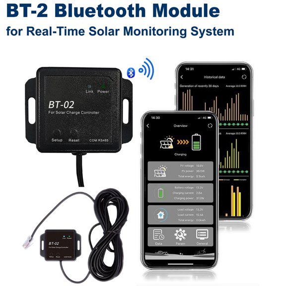 BT-2 External Bluetooth Module for Solar Charge Controller MPPT Real-Time Monitoring APP Data Monitoring Tool for Off-Grid Lithium Battery Charger,Solar Panels,Inverters