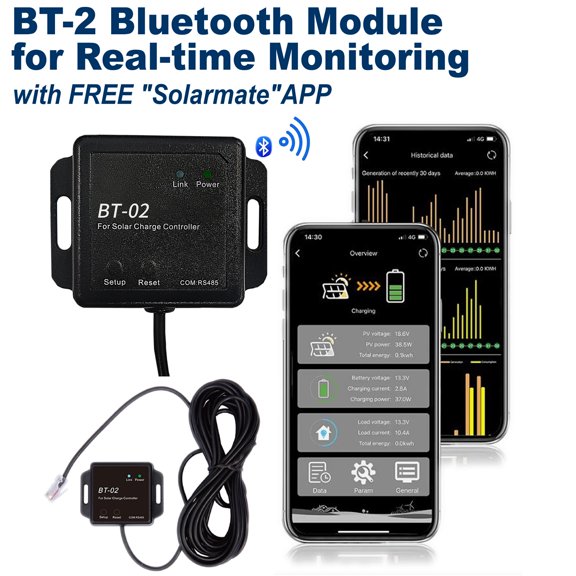 BT-2 External Bluetooth Module for Solar Charge Controller MPPT Real-Time Monitoring APP Data Monitoring Tool for Off-Grid Lithium Battery Charger,Solar Panels,Inverters