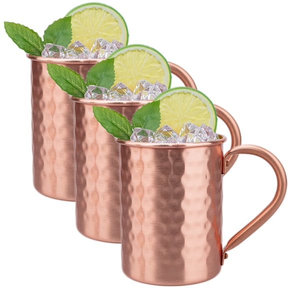 BT 400ml Hammered Pure Copper Moscow Mule Mug | Classic Copper Cocktail Mug | Hand-Hammered Finish | Insulated Feel | Vintage Gift,Solid Copper Cup-3PC