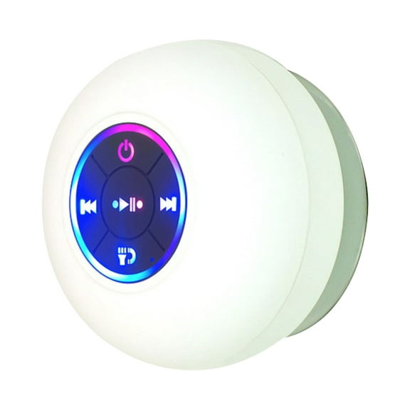 BT 5.0 Speaker IPX4 Waterproof Speaker with Suction Cup Shower Speaker with Built-in Mic Hands-free Call Ambient Light, White