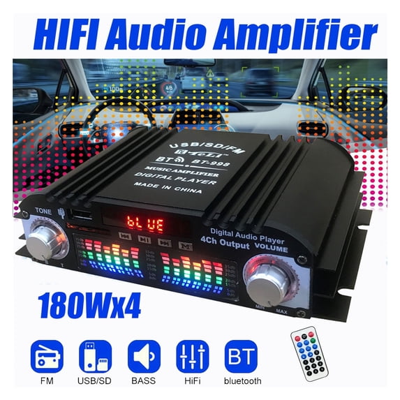 BT-998 HIFI Audio Amplifier LCD Display Class D Power Amplificador Bluetooth Radio Car Home Super Loud Speaker FM USB SD ,Small Footprint