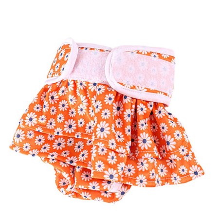1 PC Pet Pants, Reusable Female Dog Diaper, Washable Doggie Diaper Nappies for Female Dogs,Super Absorbent Sanitary Wraps Panties Orange Flower XS