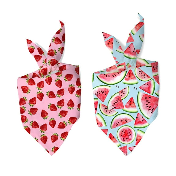 2 PCS Summer Dog Bandanas, Cute Fruit Pattern Doggie Scarf for Small Medium Large Dogs Cats Pets (Neck Girth 8-18in) B
