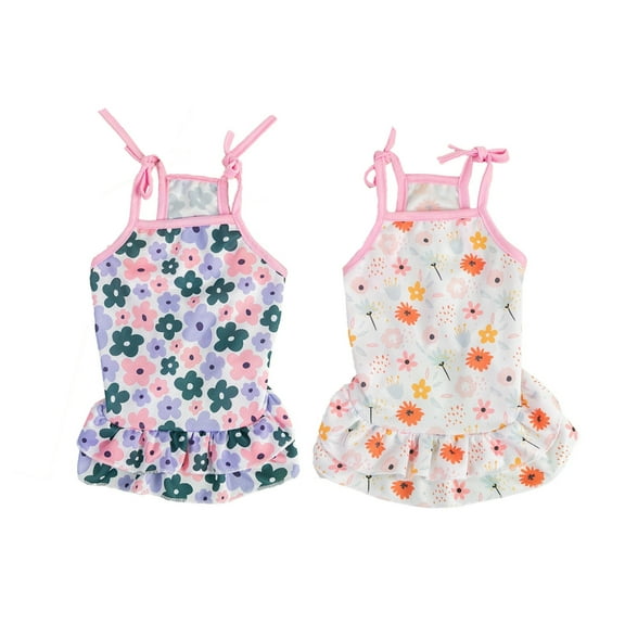 2PCS Dog Dresses Set, Dog Summer Beach Skirts, Braces Skirt Apparel Swimsuit Outfit for Cat Small Medium Dog Flower XS
